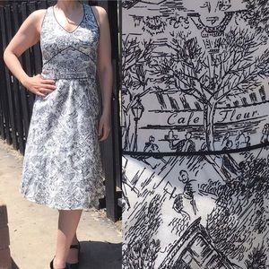 Loft | Fit and Flare Paris Cafe Print Dress